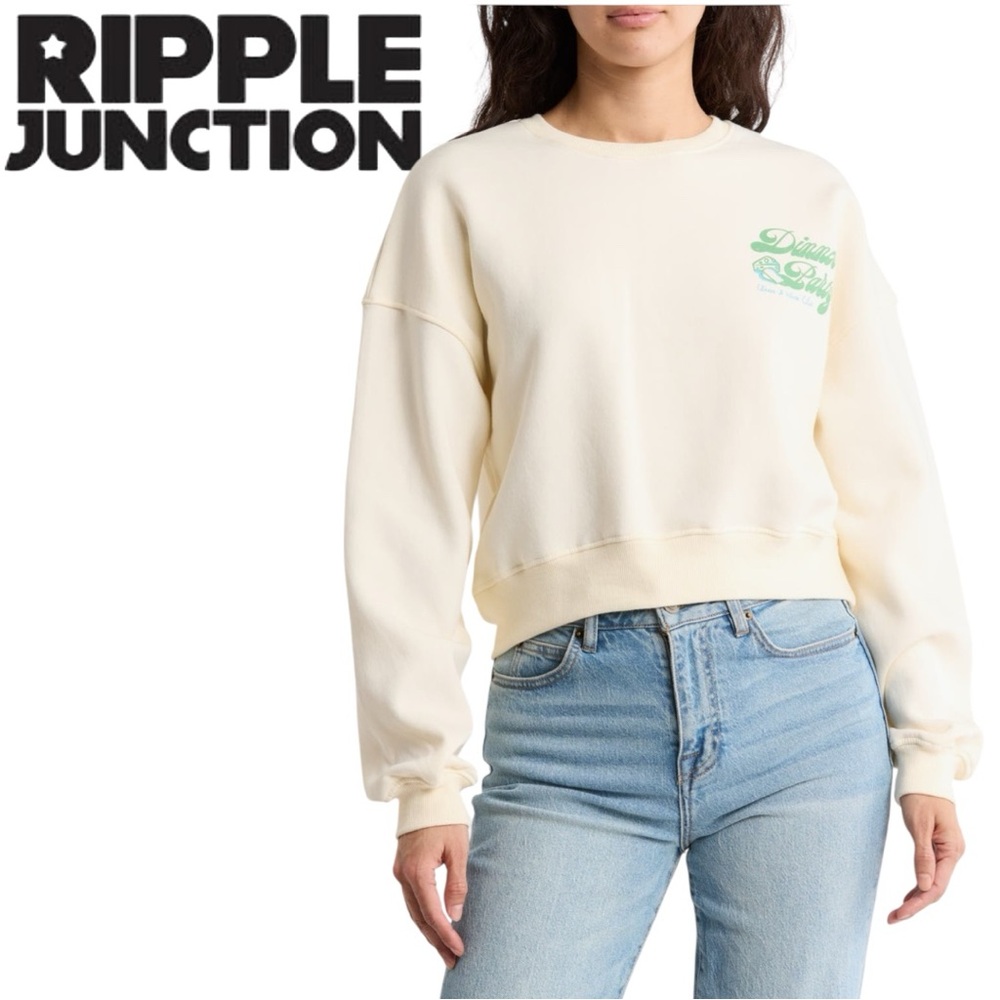 NWT Ripple Junction Cream Sweater with Green Graphic - Picture 3 of 7